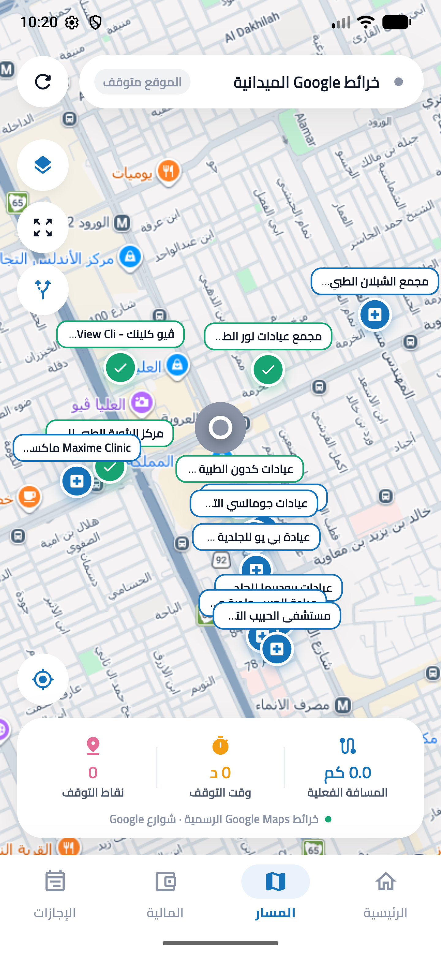 مسار المندوب على الخريطة كاملة